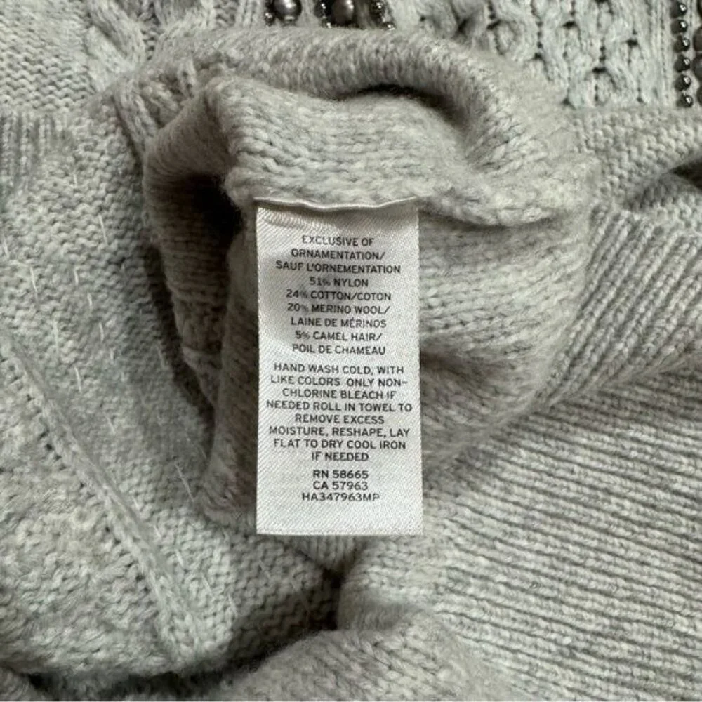 Halogen Wool Blend Turtle Neck Beaded Knit Sweater Holiday Cozy‎ Cabincore MP
